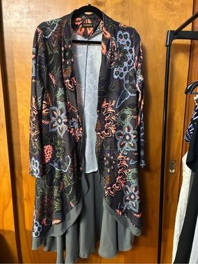 Reborn Colorful Floral Open-fro t Ruffle Duster Cardigan boho XL
